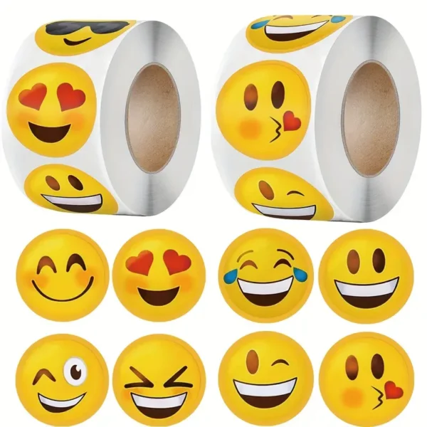 Rotolo da 500 pezzi emoticons adesive - cm. 2,5 - 8 soggetti