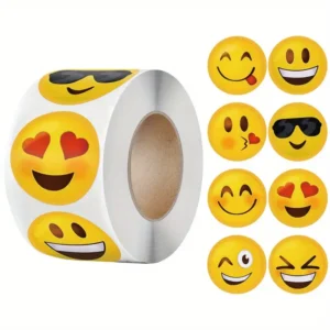 Rotolo da 500 pezzi emoticons adesive - cm. 2,5 - 8 soggetti