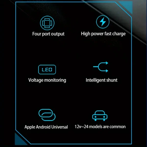 8ad320f5-47d0-4e8e-b0f7-648738f20a72_800x800 Caricabatteria Rapido Da Auto Multifunzione A 4 Porte: Porte USB, Illuminato blu con voltimetro e tecnologia Quick Charge 3.0