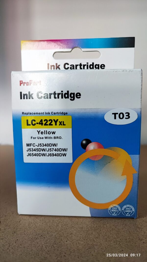 CARTUCCIA LC422XLY GIALLA COMPATIBILE PER BROTHER MFC-J5340,J5345,J5740,J6540,J6940 LC-422XL CAPACITA' 1.500 PAGINE