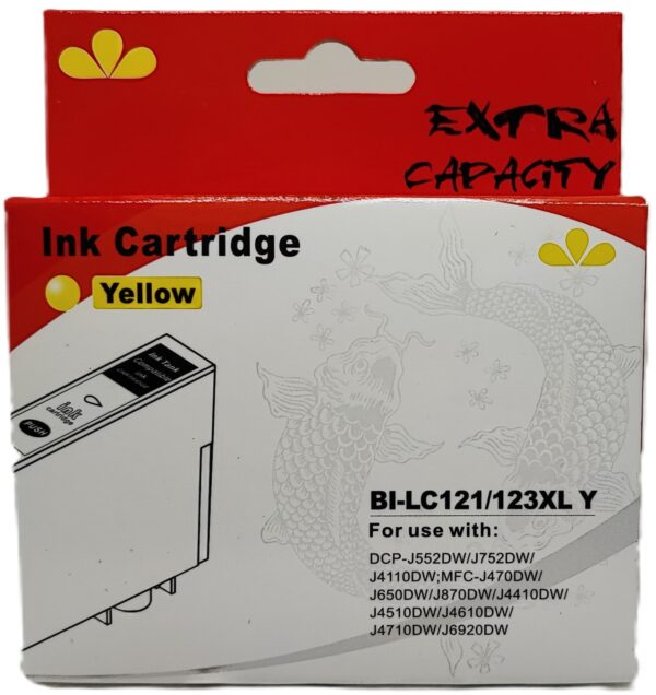 CARTUCCIA LC123 GIALLO COMPATIBILE PER BROTHER 20MLfor DCP-J4110W,J752DW,MFC-J4410,J4510 LC-123 CAPACITA 10ML