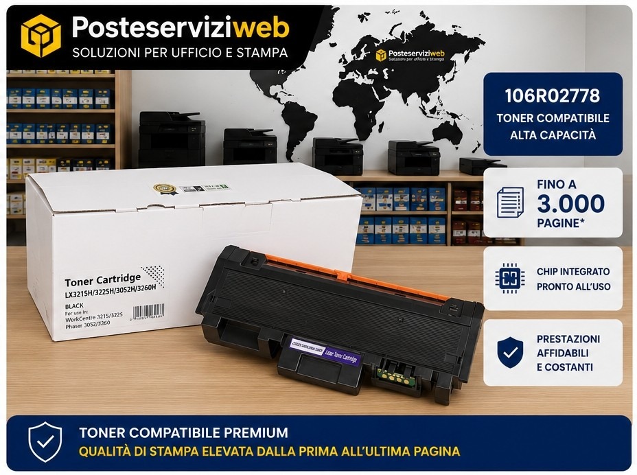 Toner Compatibile Xerox 106R02778 per Phaser 3052, 3260 e WorkCentre 3215, 3225 – 3.000 Pagine