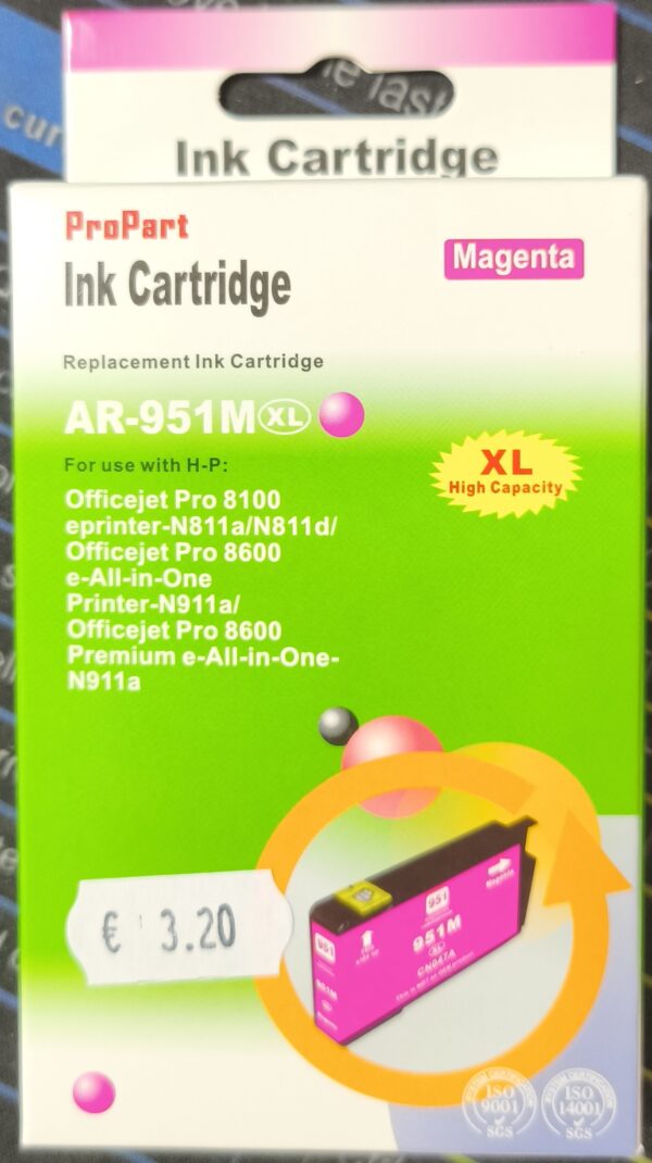 CARTUCCIA HP 951XL MAGENTA COMPATIBILE PER HP PRO8100 PRO8600E PRO8600PLUS CN047AE 950M CAPACITA 28ML