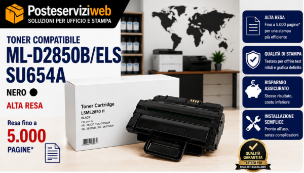 TONER D2850 Toner compatibile Samsung ML-D2850B/ELS – SU654A – Nero – 5.000 pagine