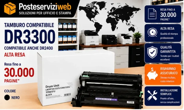 Tamburo Compatibile Brother DR3300 Tamburo Compatibile Brother DR3300 – 30.000 pagine per HL, DCP e MFC
