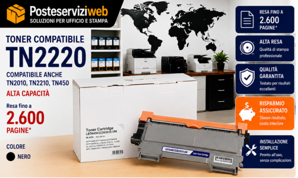 Toner compatibile Brother TN-2220 – Nero – 2.600 pagine