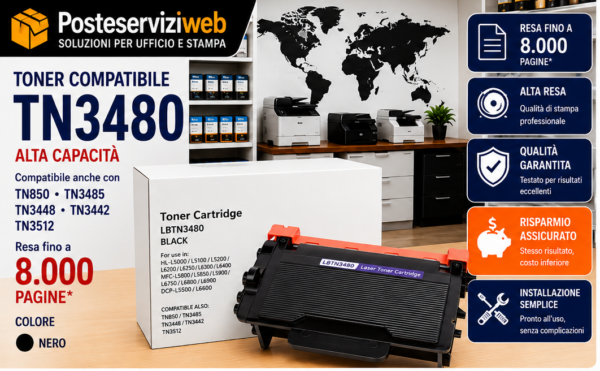TONER TN3480 PER BROTHER Toner TN-3480 Nero Compatibile Brother – 8.000 Pagine