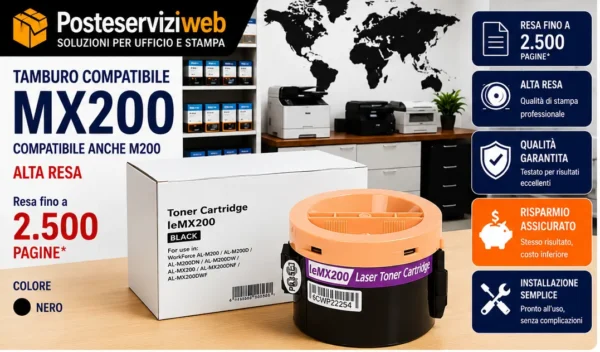 MX200 Toner Compatibile Epson S050709 C13S050709 per WorkForce AL-M200 AL-MX200 Nero 2.500 Pagine
