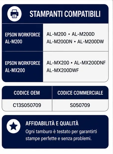 MX200 Toner Compatibile Epson S050709 C13S050709 per WorkForce AL-M200 AL-MX200 Nero 2.500 Pagine