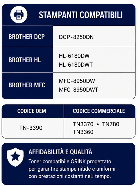 COMPATIBILITA' TONER TN3390 Toner compatibile Brother TN-3390 – Nero – 12.000 pagine