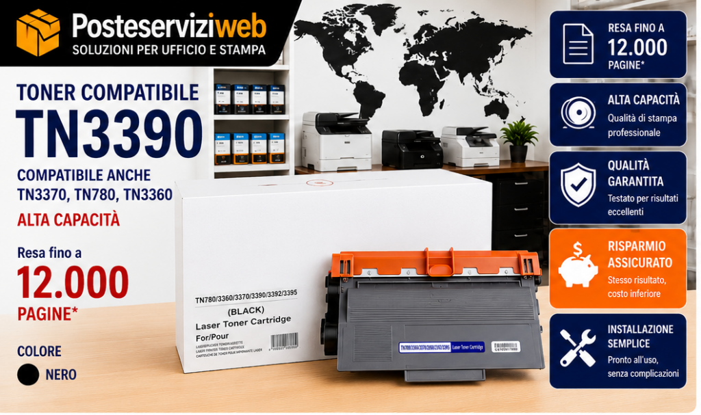 Toner compatibile Brother TN-3390 – Nero – 12.000 pagine