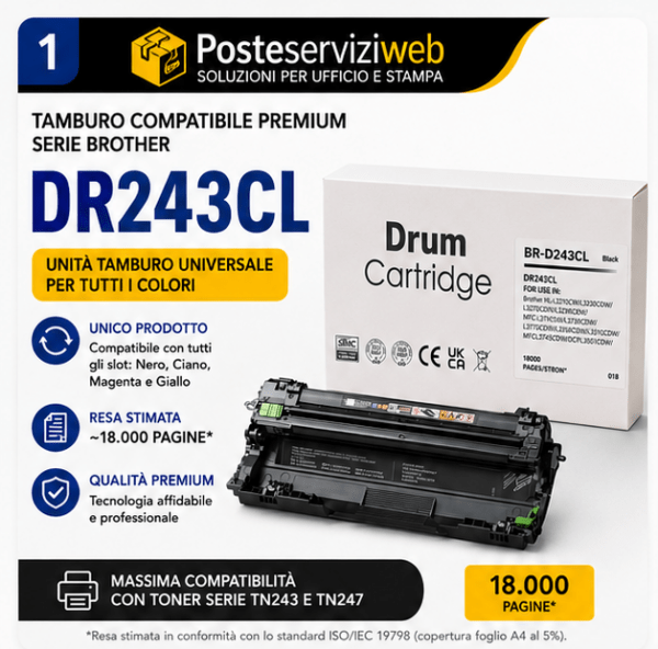 Tamburo Compatibile Premium serie Brother DR243CL (Qualità Orink) – Unità Singola Universale 🖨️🔄