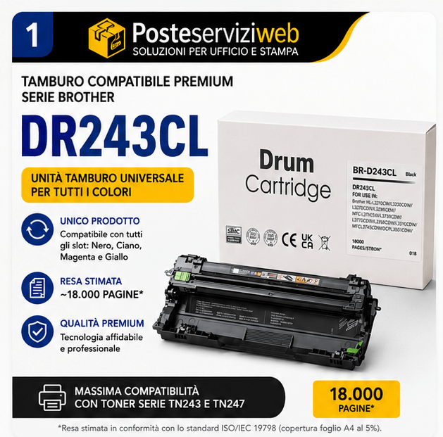 Tamburo Compatibile Premium serie Brother DR243CL (Qualità Orink) – Unità Singola Universale 🖨️🔄