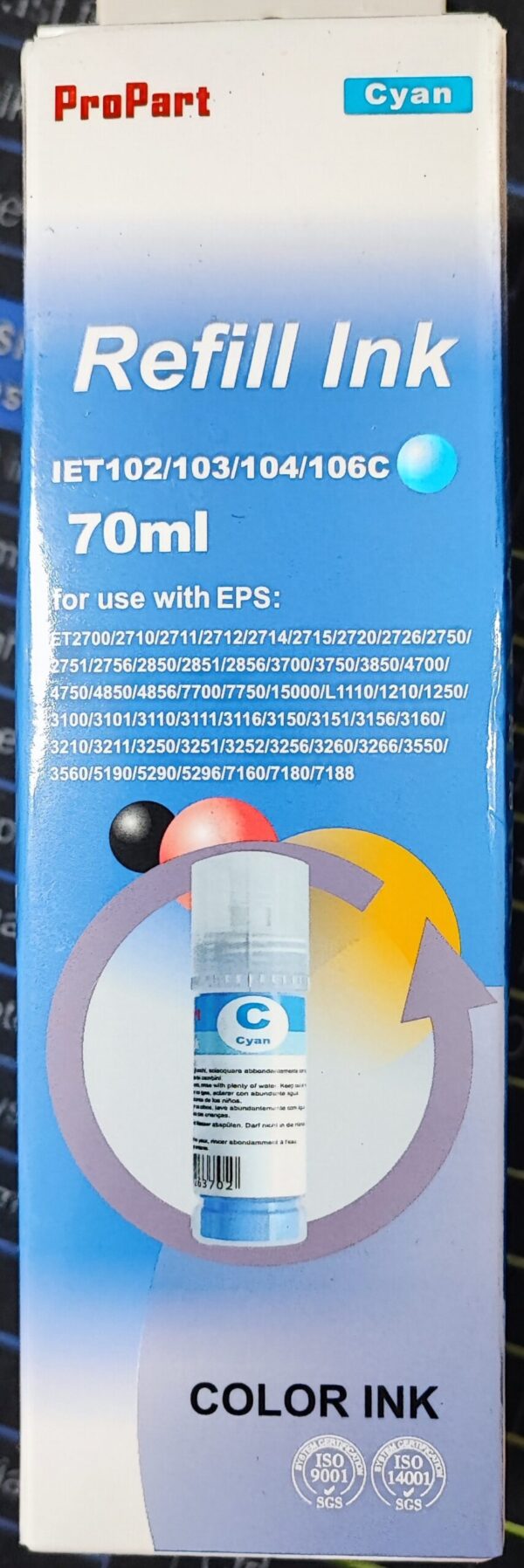 ECOTANK T104C INCHIOSTRO CIANO C13T00P240 COMPATIBILE PER ECOTANK ET-2710,2711,2720,2726,4700 CAPACITA 70ml