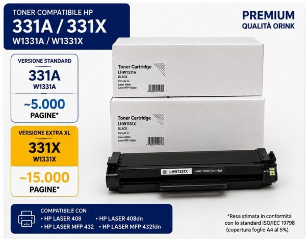 Toner Compatibile HP 331A (W1331A) / 331X (W1331X) Premium (Qualità Orink) Toner Compatibile HP 331A (W1331A) / 331X (W1331X) Premium (Qualità Orink) – Seleziona la Capacità 🖨️💥