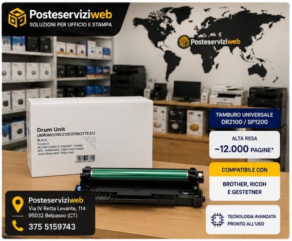 amburo Compatibile Universale Brother DR2100 / Ricoh SP1200 Tamburo Compatibile Universale Brother DR2100 / Ricoh SP1200 Premium (Qualità Orink) – 12.000 Pagine 🖨️🔄