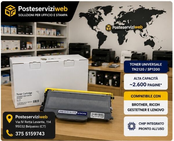 Toner Compatibile Universale Brother TN2120 / Ricoh SP1200 Premium (Qualità Orink) – 2.600 Pagine 🖨️⚡ Toner Compatibile Universale Brother TN2120 / Ricoh SP1200 Premium (Qualità Orink) – 2.600 Pagine 🖨️⚡