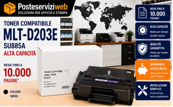 D203E Toner Compatibile Samsung MLT-D203E SU885A Nero 10.000 Pagine per ProXpress M3820 M3870 M4020 M4070