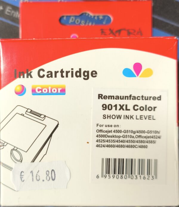 CARTUCCIA RIGENERATA PER HP 901XL COLORE PER HP J4524 J4535 J4580 J4624 J4660 J468 CC656AE 901C CAPACITA 18ML 6MLX3
