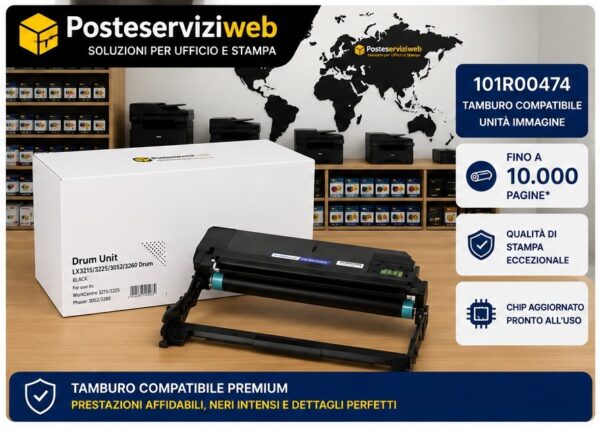 Tamburo Compatibile Xerox 101R00474 per Phaser 3052, 3260 e WorkCentre 3215, 3225 Tamburo Compatibile Xerox 101R00474 per Phaser 3052, 3260 e WorkCentre 3215, 3225 – Drum Unit da 10.000 Pagine