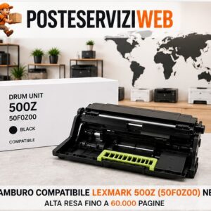 Tamburo Compatibile Lexmark 500Z (50F0Z00) Nero – Drum Unit 60.000 pagine per Lexmark MS310, MS317, MS410, MS510, MS610, MX310, MX410, MX510, MX610