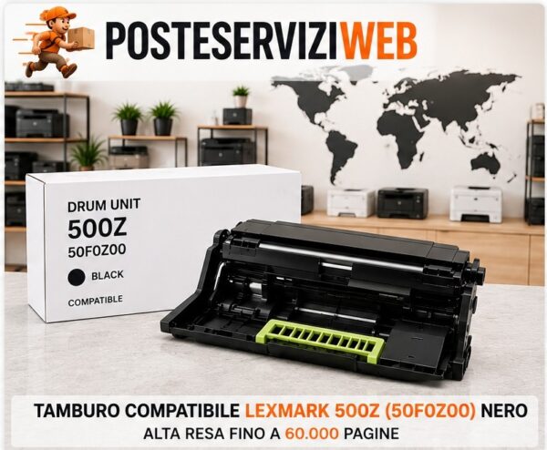 Tamburo Compatibile Lexmark 500Z (50F0Z00) Nero – Drum Unit 60.000 pagine per Lexmark MS310, MS317, MS410, MS510, MS610, MX310, MX410, MX510, MX610 Tamburo Compatibile Lexmark 500Z (50F0Z00) Nero – Drum Unit 60.000 pagine per Lexmark MS310, MS317, MS410, MS510, MS610, MX310, MX410, MX510, MX610