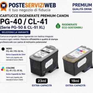 Cartucce Rigenerate Premium Canon PG-40 / CL-41 (Serie PG-50 & CL-51 XL)