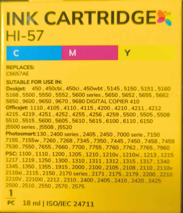 CARTUCCIA COMPATIBILE PER HP 57 COLORE PER HP DeskJet 45051505550 C6657A CAPACITA 18ML 6mlX3
