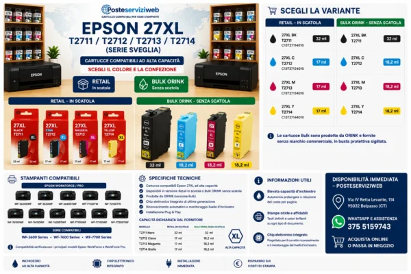 Cartucce Compatibili Epson 27XL T2711 - T2714 Cartucce Compatibili Epson 27XL T2711 - T2714