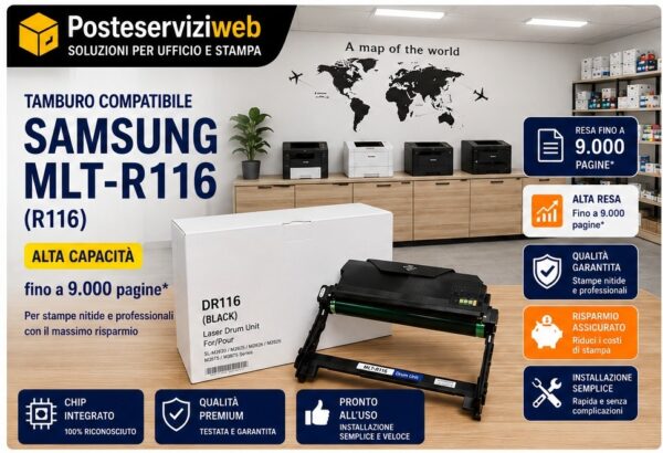 Tamburo Compatibile Samsung MLT-R116 / HP SV134A – Resa fino a 9.000 pagine