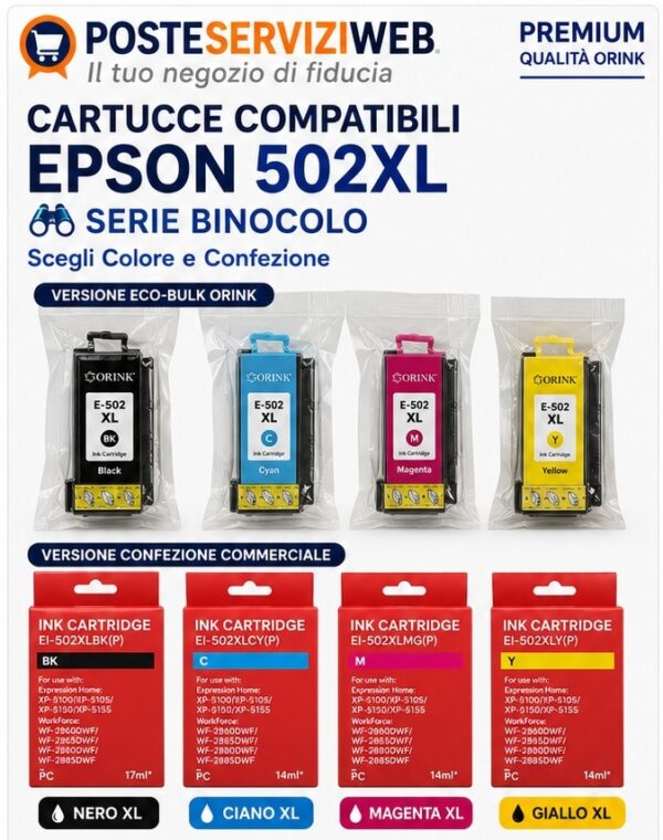 Cartucce Compatibili Epson 502XL Premium (Serie Binocolo) Cartucce Compatibili Epson 502XL Premium (Serie Binocolo)