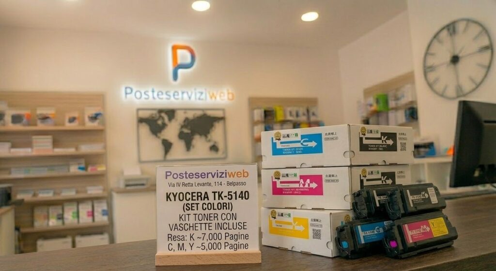 Kit Toner Kyocera TK-5140 Premium – 4 Colori con 4 Vaschette Incluse