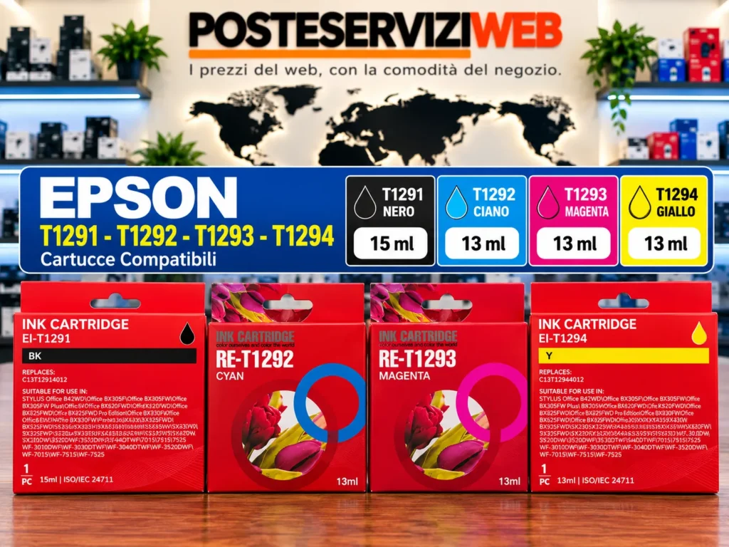 NEGOZIO 8 Cartucce Compatibili Epson T1291 T1292 T1293 T1294