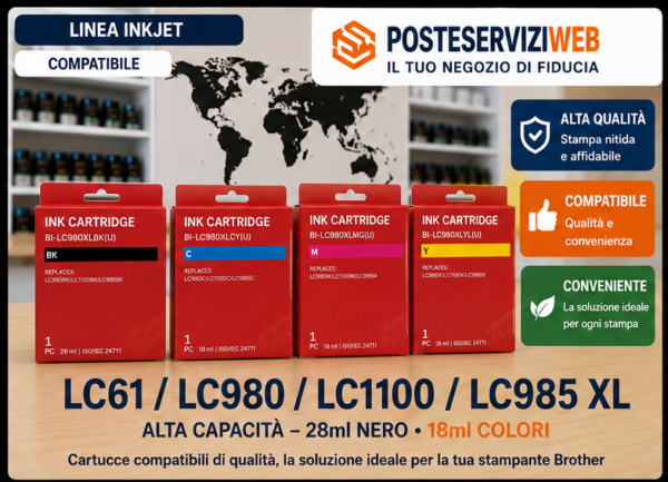 Cartucce Brother LC980XL, LC1100XL, LC985XL– Compatibili Alta Capacità