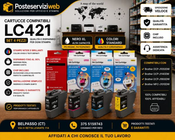 Cartucce Inkjet Compatibili Premium serie Brother LC421 / LC421XL 🖨️✨ Cartucce Inkjet Compatibili Premium serie Brother LC421 / LC421XL 🖨️✨