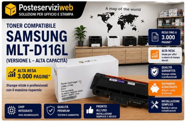 Toner Compatibile Samsung MLT-D116L – Alta Capacità 3.000 Pagine