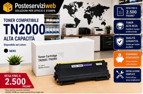 Toner compatibile Brother TN2000 e TN2005 ad alta capacità Toner Compatibile Brother TN2000 / TN2005 Nero – Alta Capacità 2.500 pagine