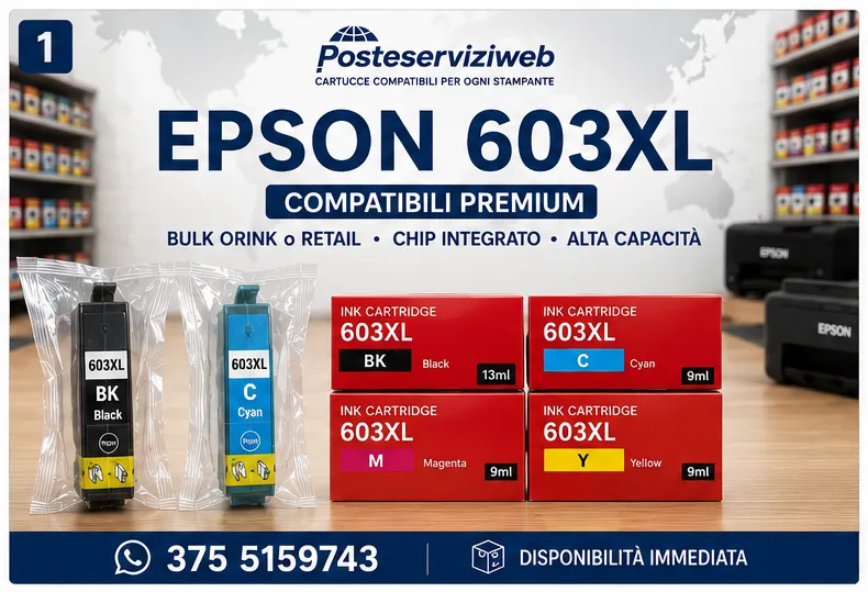 Cartucce Compatibili Epson 603XL XL Nero, Ciano, Magenta e Giallo