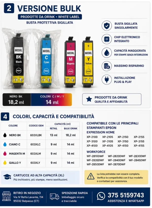 Cartucce Compatibili Epson 603XL XL Nero, Ciano, Magenta e Giallo