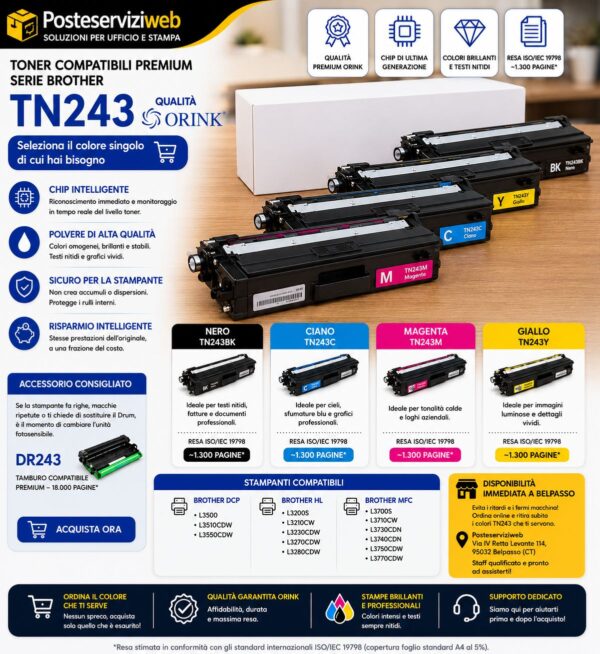 Toner Compatibili Premium serie Brother TN243 (Qualità Orink) – Seleziona il Colore Singolo 🖨️🎨 Toner Compatibili Premium serie Brother TN243 (Qualità Orink) – Seleziona il Colore Singolo 🖨️🎨