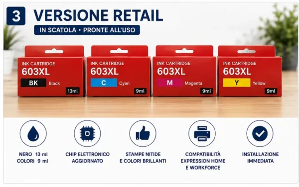 Cartucce Compatibili Epson 603XL XL Nero, Ciano, Magenta e Giallo
