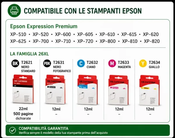 Cartucce Compatibili Epson T2621 / T2631 / T2632 / T2633 / T2634 26XL