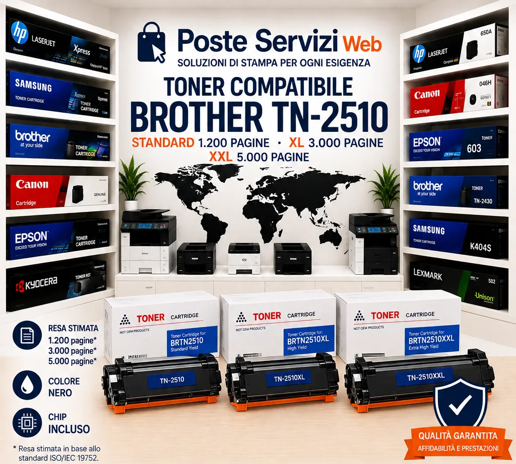 NEGOZIO 2 Toner Compatibile Brother TN-2510 Nero – Standard 1.200, XL 3.000 o XXL 5.000 Pagine