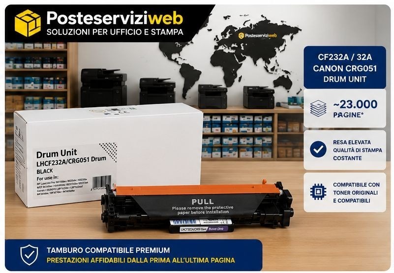 Tamburo Compatibile HP CF232A 32A Canon CRG051 Drum 2170C001 | 23.000 Pagine | M118 M148 M203 M227 LBP162 MF264 MF267 MF269