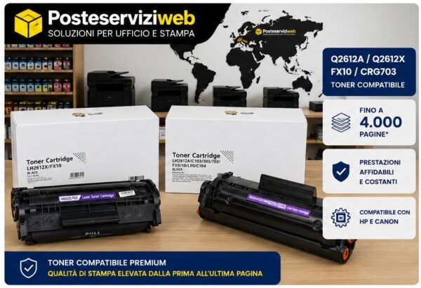 Toner Compatibile HP 12A Q2612A / 12X Q2612X e Canon FX10 CRG703 Nero – Seleziona Capacità 🖨️💼