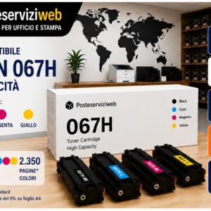 Toner Compatibile Canon 067H Alta Capacità – Varianti Nero, Ciano, Magenta e Giallo