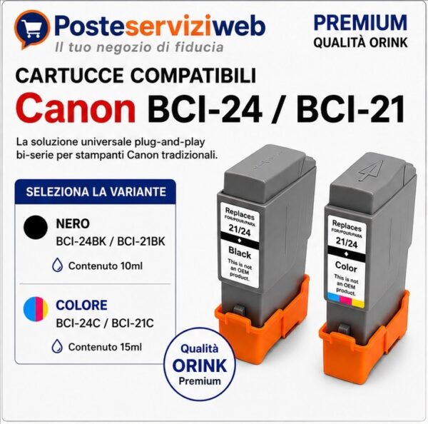 Cartucce Compatibili Canon BCI-24 / BCI-21 Premium (Qualità Orink) Cartucce Compatibili Canon BCI-24 / BCI-21 Premium (Qualità Orink)