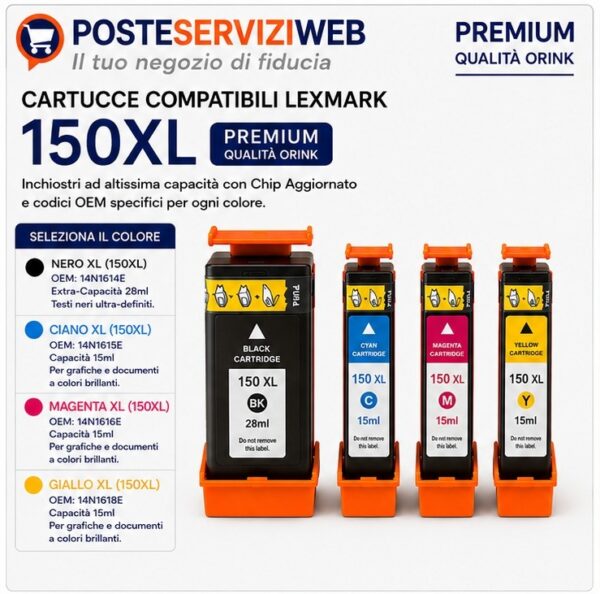 Cartucce Compatibili Lexmark 150XL Premium (Qualità Orink)