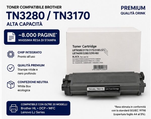 Toner Compatibile Brother TN-3280 / TN-3170 Nero – 8.000 Pagine