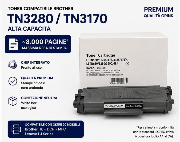 Toner Compatibile Brother TN-3280 / TN-3170 Nero – 8.000 Pagine